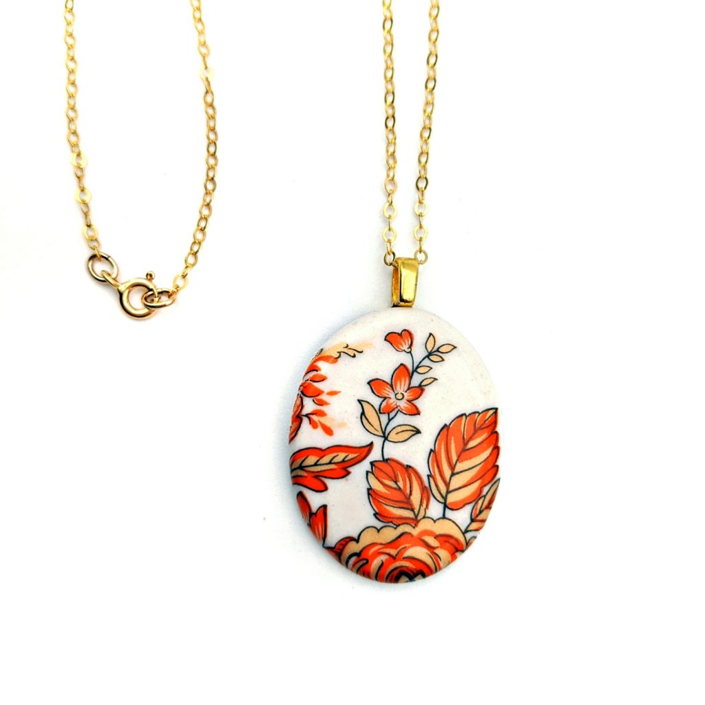 Necklace Red & Gold Flowers Gold Chain 26 inches Melanie Sherman